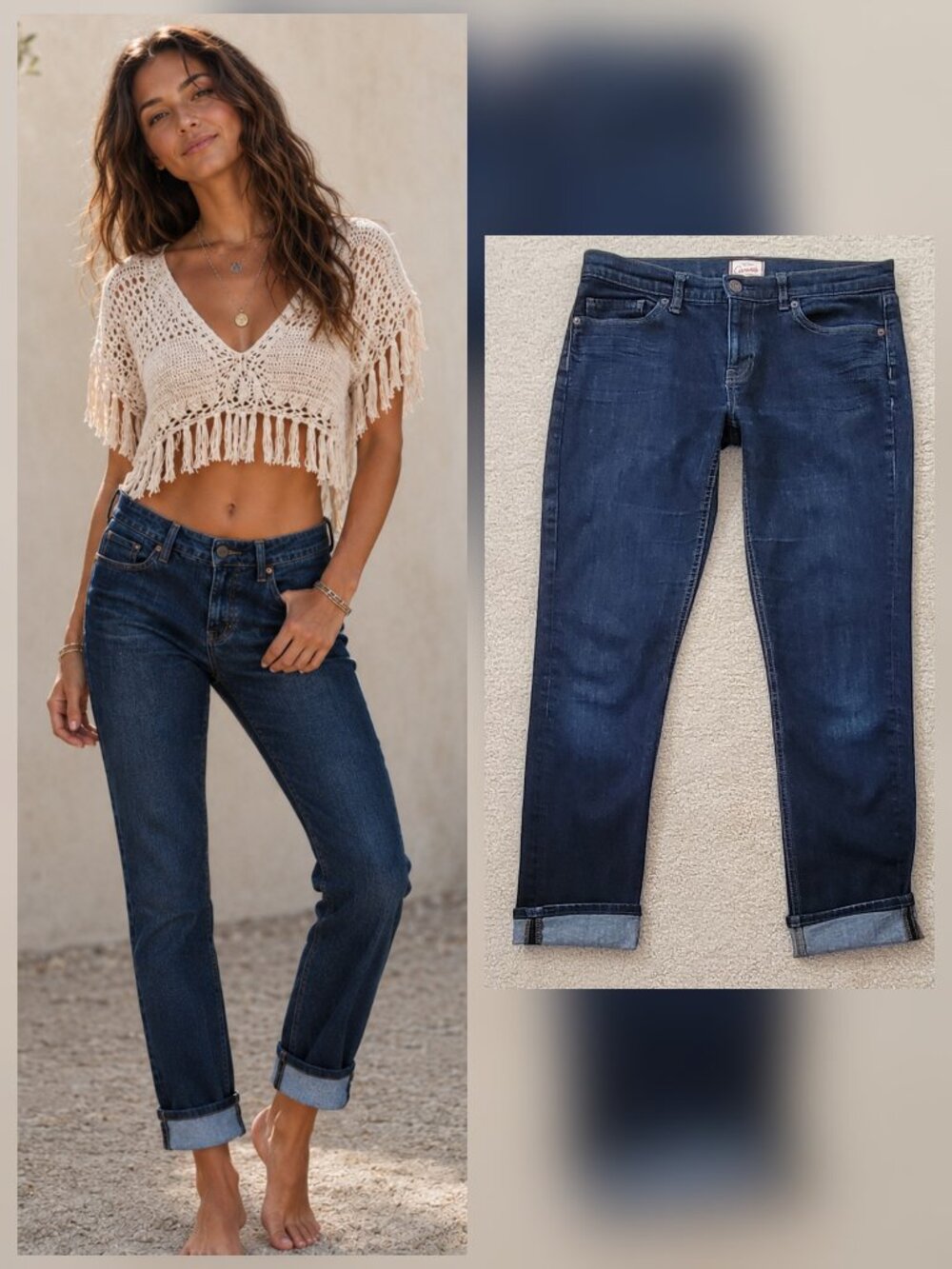 Lands End Pin Straight Canvas Cropped Jean Sz 30 Dark Wash Straight Leg